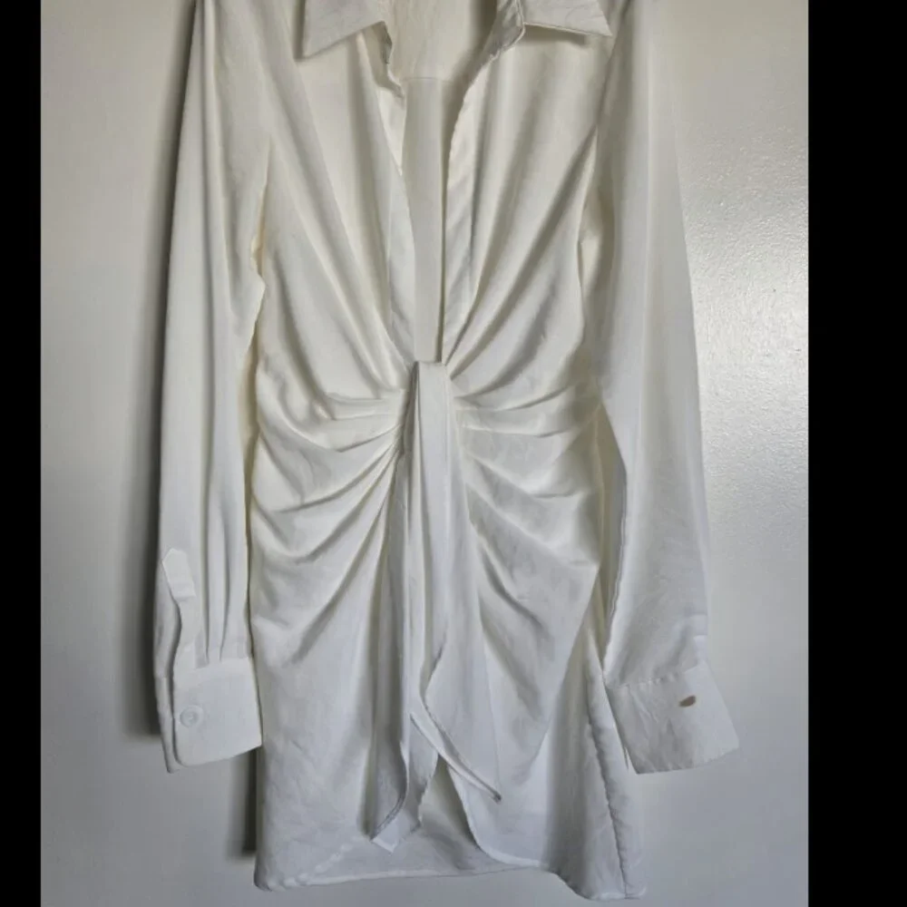 White Collared Plunging Neck Shirt Dress NWT - Picture 1 of 9